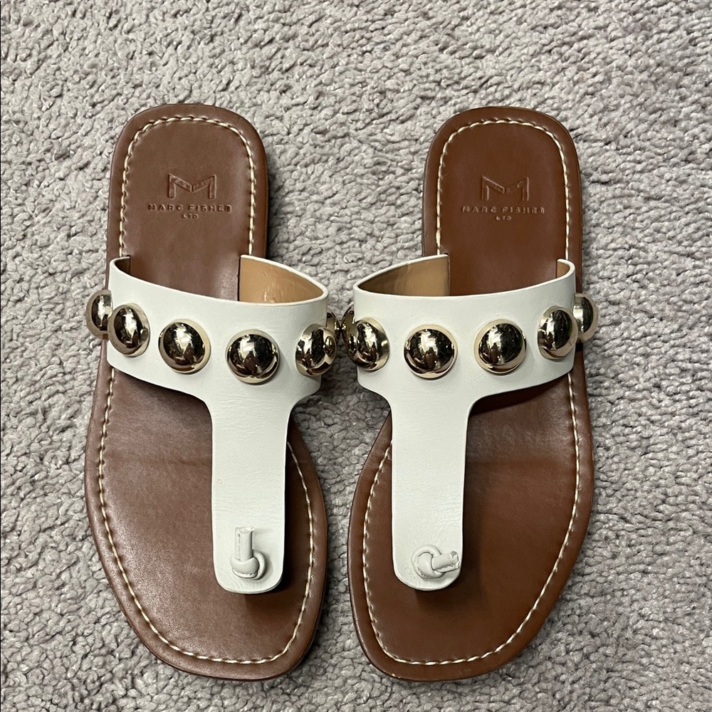 Marc Fisher Sandals. Cream with Gold Embellishment